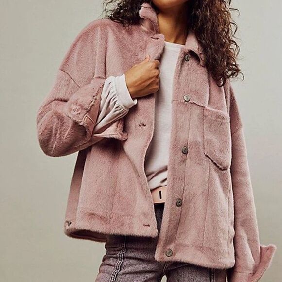 Free People We the Free Cozy Opal Swing Jacket in Pink NWOT - Picture 1 of 7